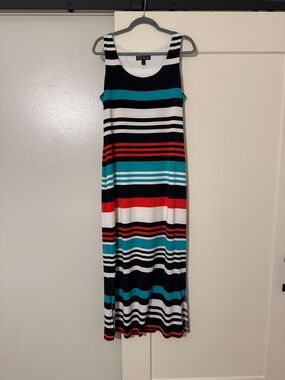 Jessica Howard Sleeveless Striped Maxi Dress in Black, White, Teal & Red